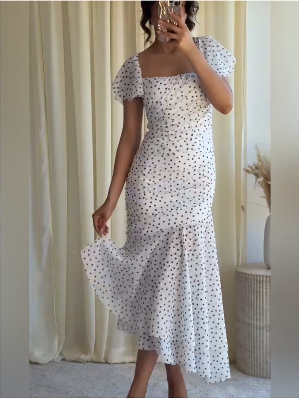 ✨ZARA White Polka Dot Midi Dress✨